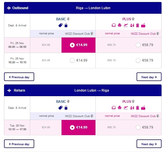 Ekrānuzņēmums no WizzAir