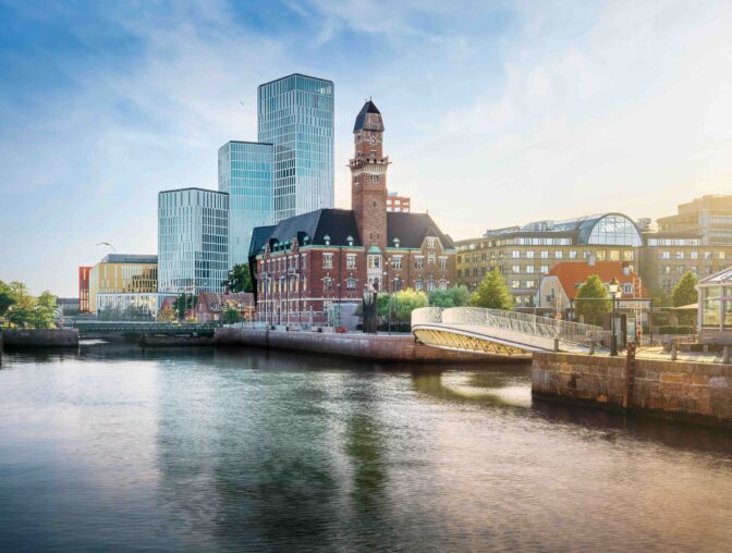 Colorful,View,Of,Malmo,Skyline,And,Hamnkanalen,Canal,-,Malmo,