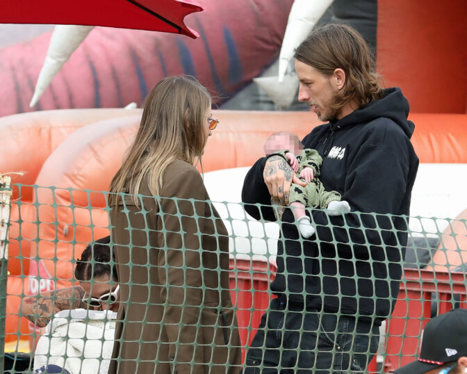 EXCLUSIVE Frances Cobain And Riley Hawk Take Their Newborn Son To A Pumpkin Patch