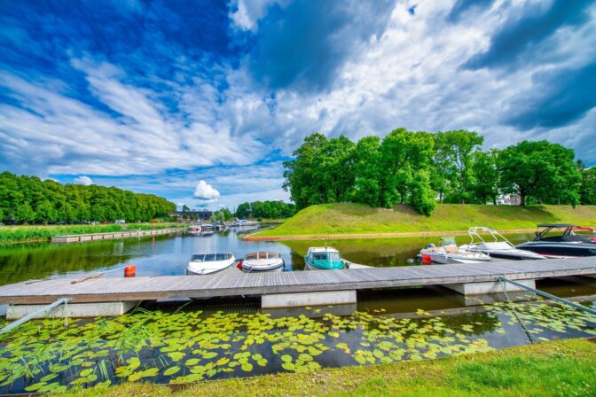 Parnu city park on a sunny summer day, Estonia