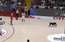 Basketbola mača laikā laukumā izskrien suns un nočiepj bumbu
